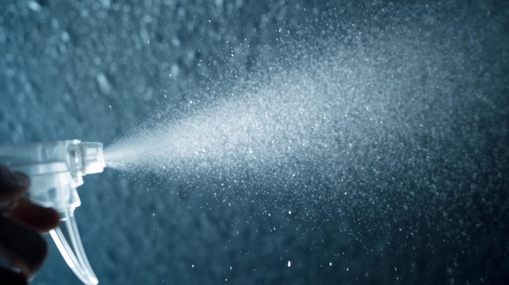 How to Remove and Replace Dated Popcorn Ceilings? 2 A person spraying water on a wall to remove dated popcorn ceilings.